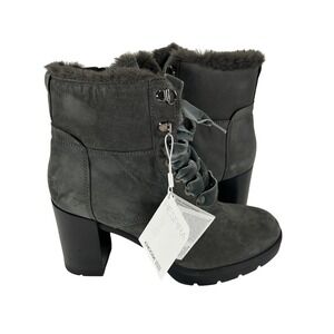 Geox Respira Womens Grey Suede Faux‎ Fur Trim Velvet Lace Up Ankle Boots Size 6